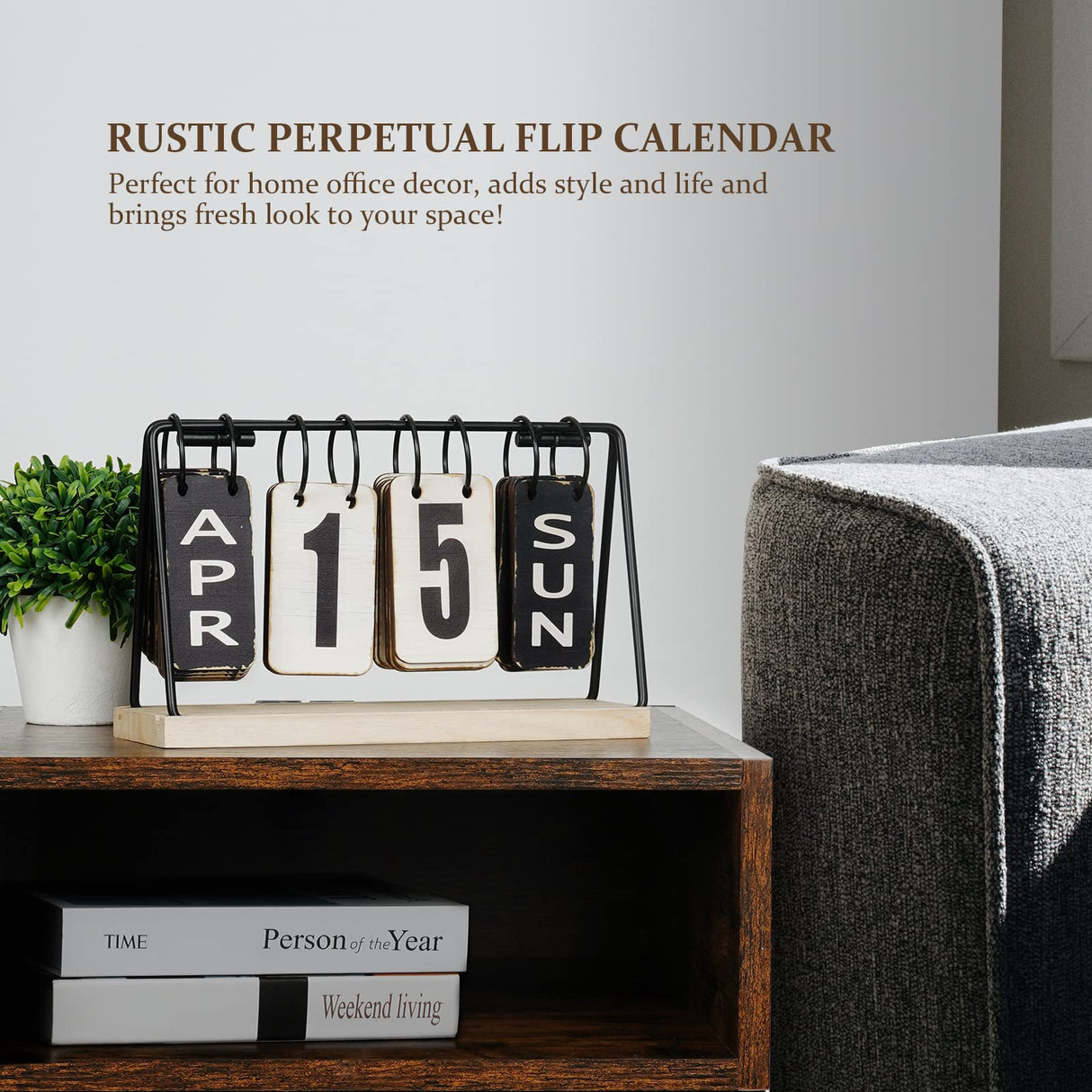 Wooden Desk Calendar, Perpetual Flip Calendar with Large Display, Daily Desktop Calendar Rustic Farmhouse Desk Accessories for Home Office Decor EruiYin