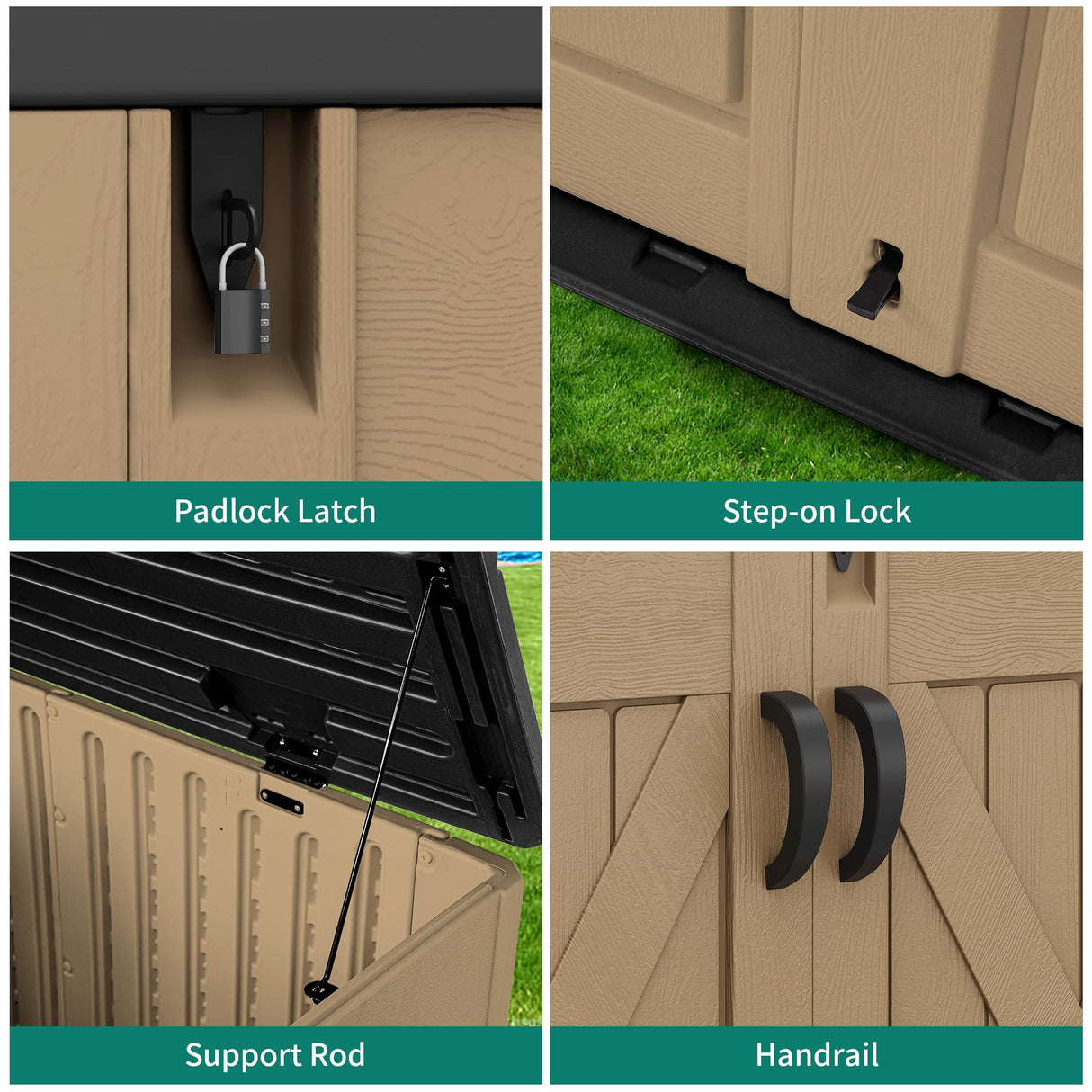 YITAHOME Outdoor Horizontal Storage Shed with X-Shaped Lockable Door, 35 Cu Ft Weather Resistant Resin Tool Shed w/o Shelf, Ideal for Bike, Trash Cans, Garden Tools, Lawn Mowers, Brown YITAHOME