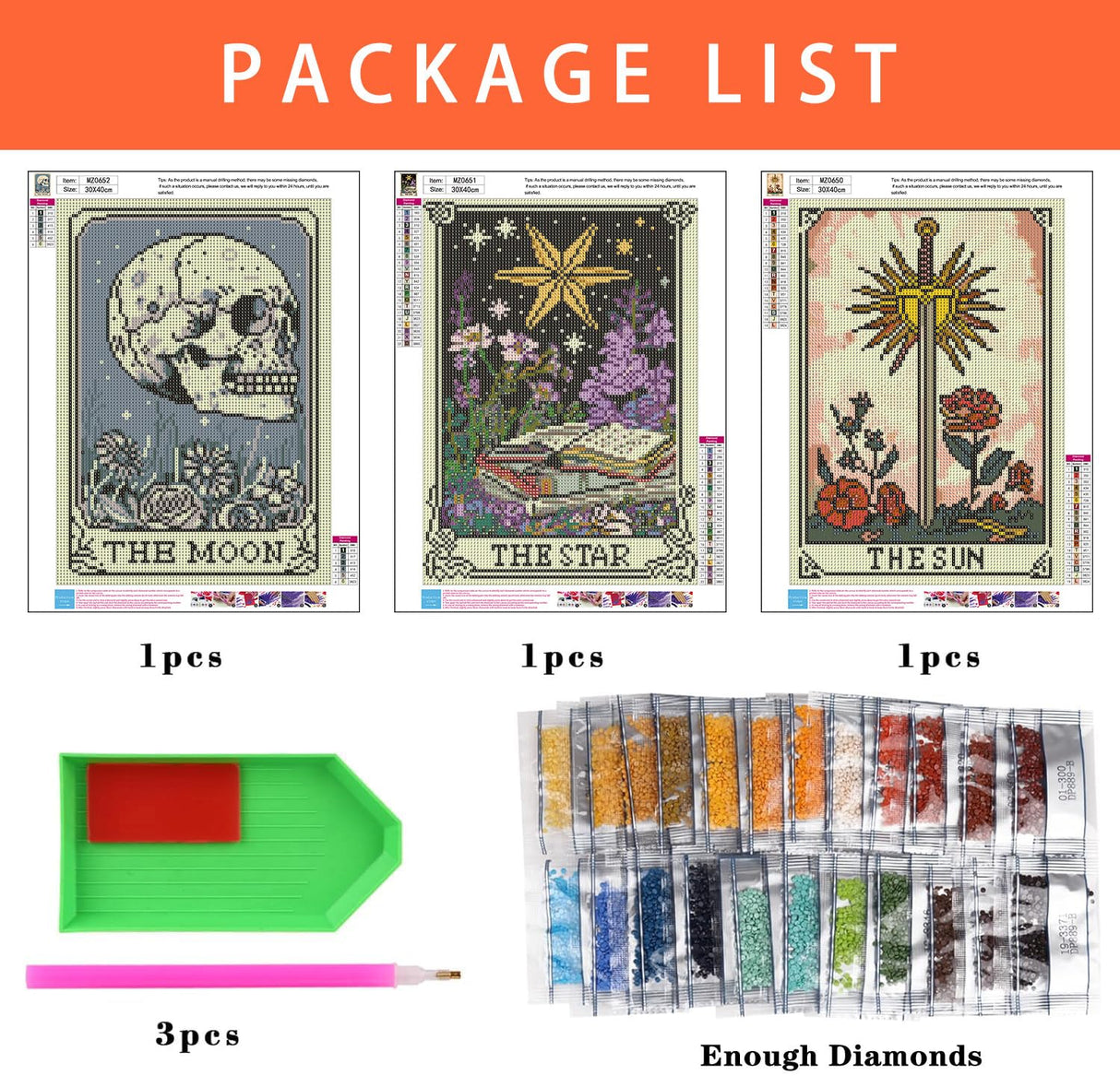 3 Pack Tarot Diamond Art Kits for Adults - Diamond Painting Kits for Adults Beginner, DIY 5D Full Drill Gem Art for Home Wall Decor 12x16 inch Axquilon