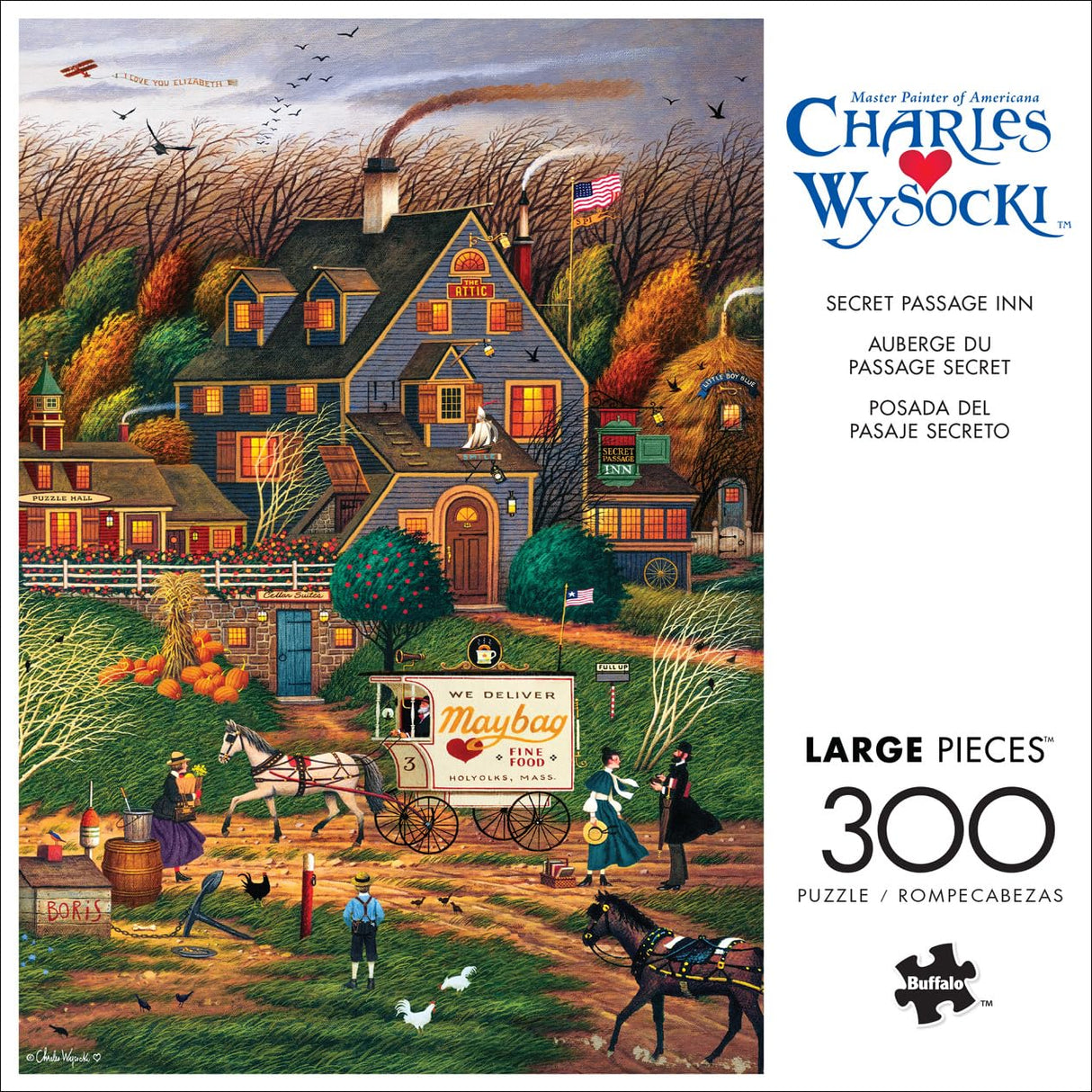 Buffalo Games - Charles Wysocki - Secret Passage Inn - 300 Piece Jigsaw Puzzle for Adults -Challenging Puzzle Perfect for Game Nights - Finished Size is 21.25 x 15.00 Buffalo Games