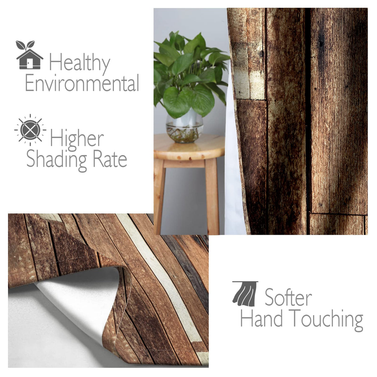 Jekeno Rustic Wooden Blackout Curtains Brown Wood Hardwood Floor Plank Board Door of Farmhouse Village Rural Lodge Retro Decor for Bedroom Living Room Grommet Window Drapes 2 Panel Set, 52"x84" Jekeno