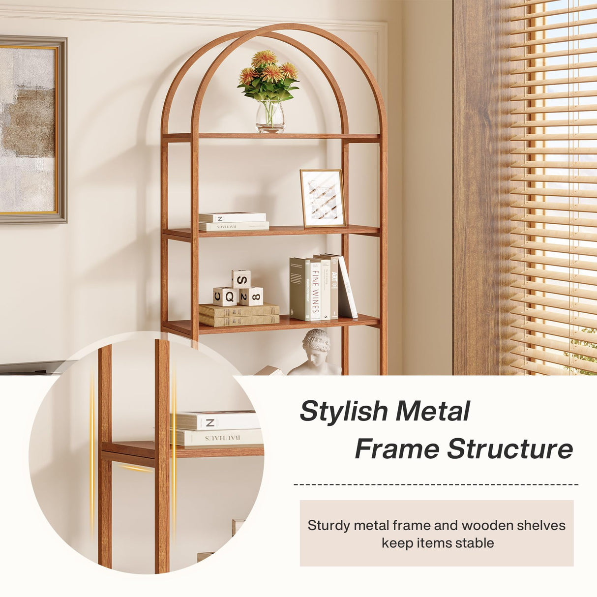 Tribesigns Bookshelf 5-Tier Arched Bookcase, 70.8" Tall Modern Open Book Shelves, Storage Shelves with Metal Frame, Freestanding Display Rack for Living Room, Bedroom, Office Tribesigns