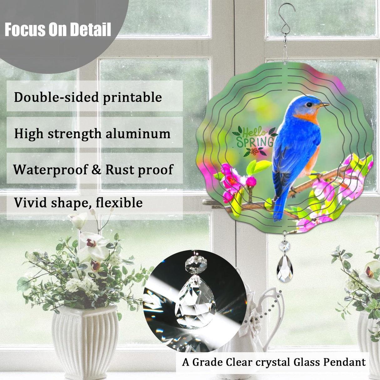 WindMage 6 Pack 8inch Sublimation Wind Spinner Blanks 3D Aluminum Metal Wind Sculpture Kinetic Spinners for Yard and Garden Indoor Art Ornaments Hanging Decoration (Wave Floral) WindMage