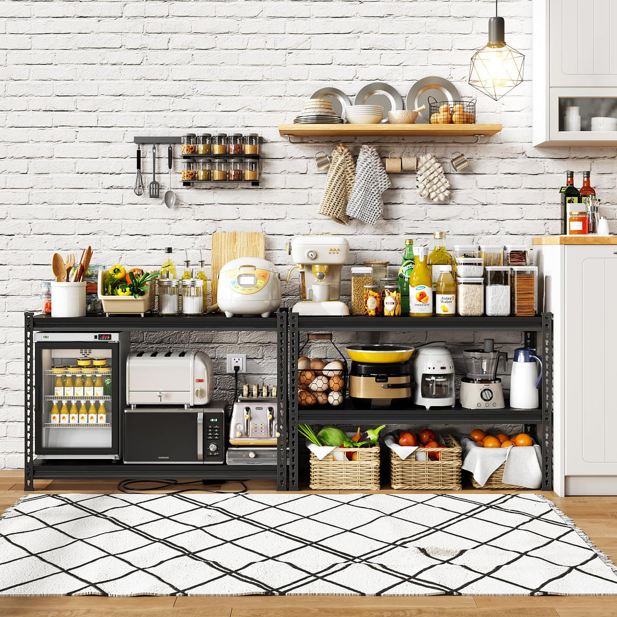 SDXYSTCE 48" W Garage Shelving Heavy Duty, 1000LBS Loads Adjustable Garage Storage Shelves, 2-Tier Metal Shelving Units and Storage Racks, Industrial Utility Shelf,48" Wx18 Dx39 H, Black SDXYSTCE