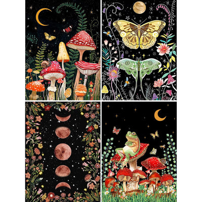 VeGuude Paint by Numbers for Adults and Kids Beginner, 4 Pack Painting by Number Kits On Canvas, Without Frame DIY Moon Mushroom Oil Painting Acrylic Paints, Home Wall Decor Gift 12x16inch