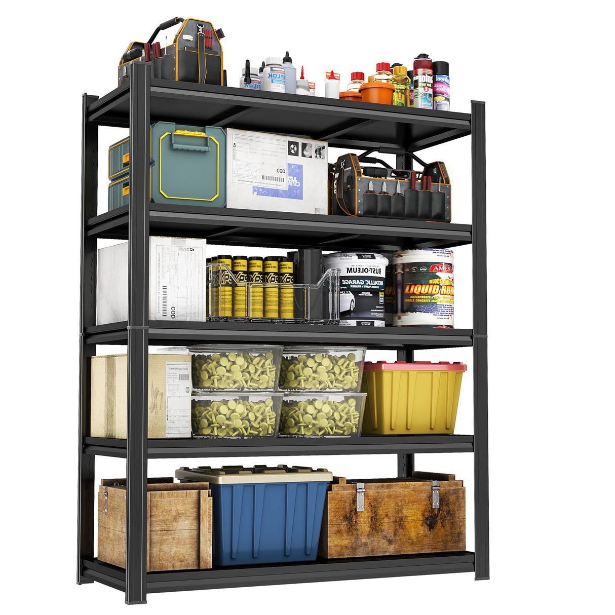 72" H Garage Shelving Metal Storage Shelves 5-Tier Adjustable Metal Shelving Units 3000Lbs Storage Shelves Heavy Duty for Basement, Commercial, Warehouse, Industrial, Black PRESTELION