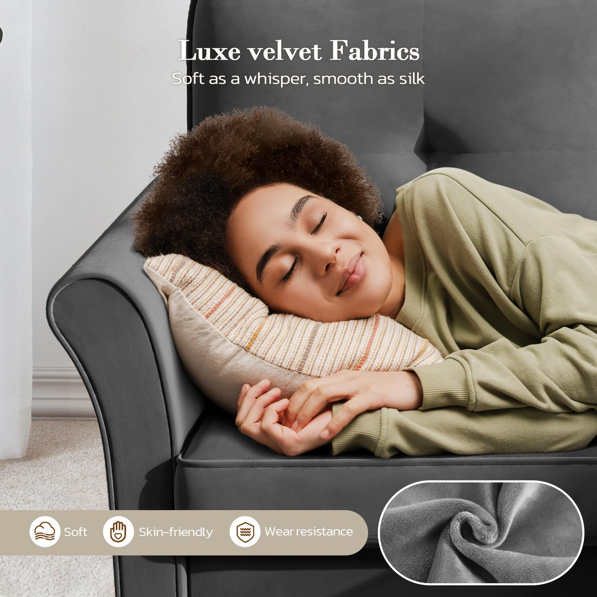 Welzona Sectional Couches for Living Room, 83" Velvet Modern 3 Seater Sofa, L Shaped Couch with Ottoman, Small Sectional Couch Sofas for Living Room, Bedroom, Apartment, Office, Grey Sofa Welzona