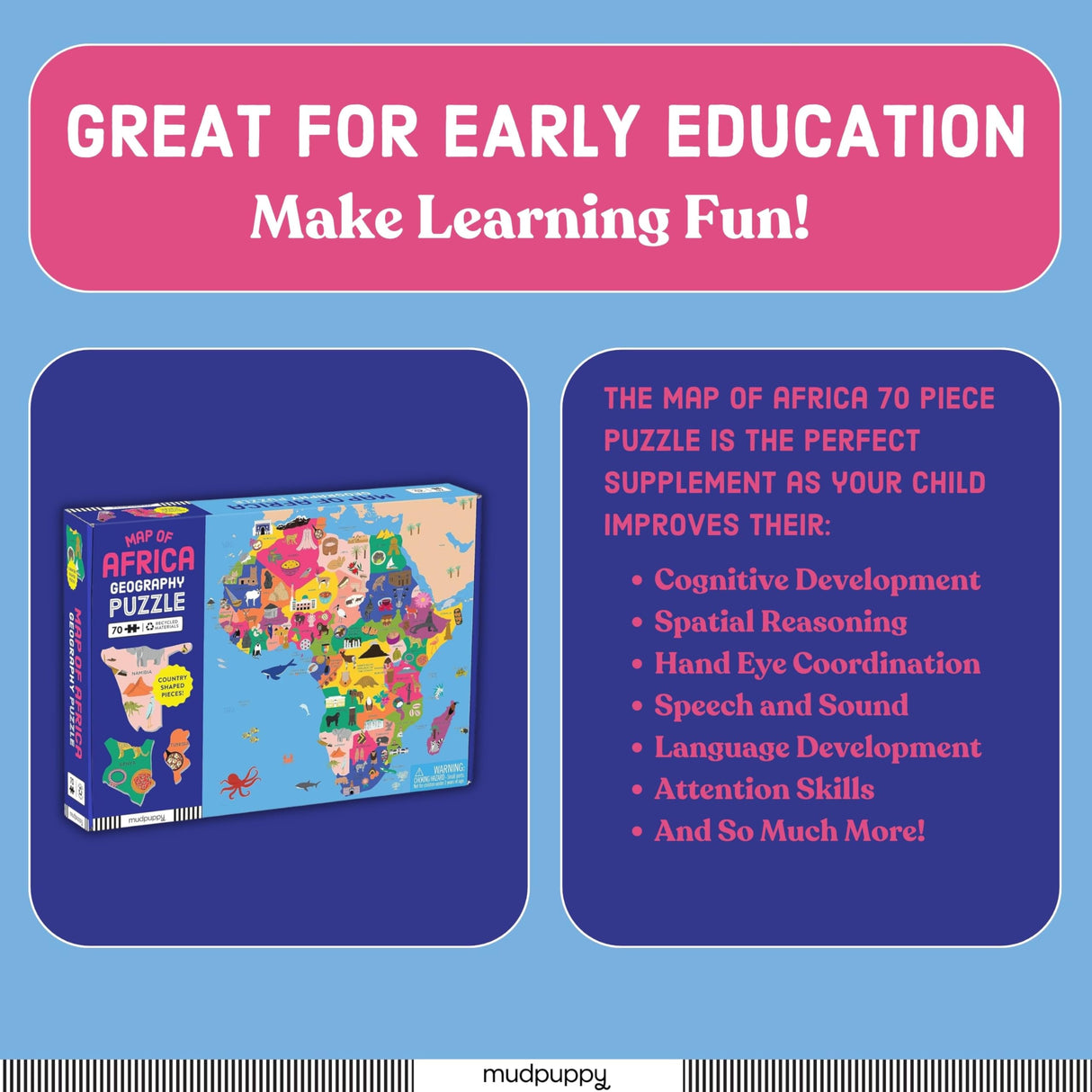 Mudpuppy Map of Africa – 70 Piece Geography Puzzle with Country-Shaped Pieces and Iconic Landscapes Cultural Items and More Mudpuppy