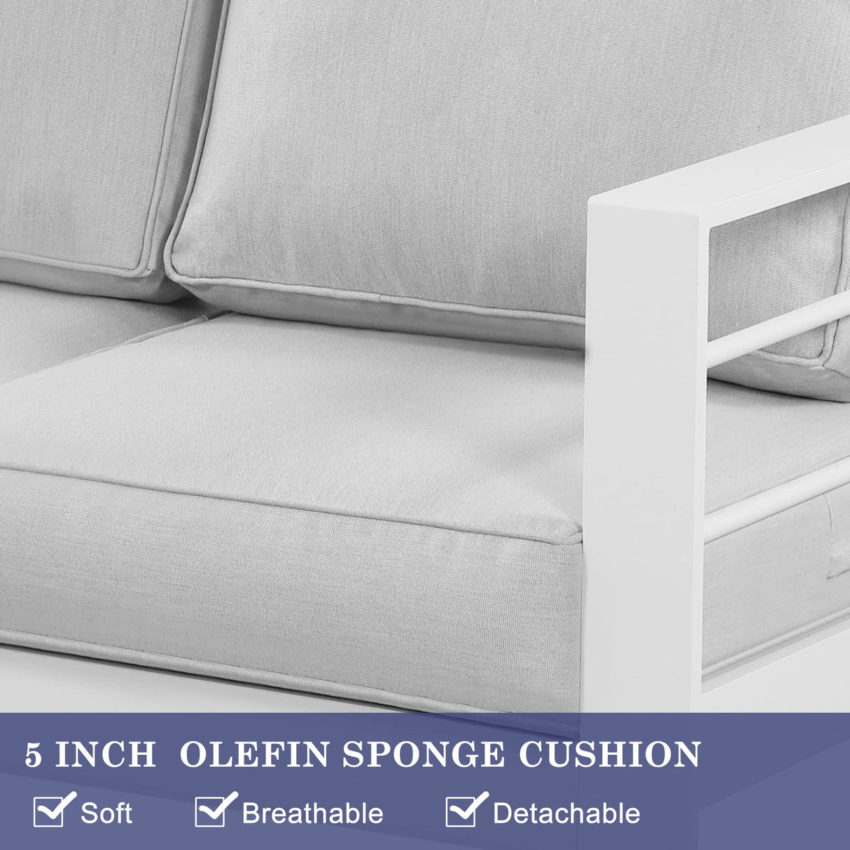 Wisteria Lane Patio Furniture Aluminum Loveseat, All-Weather Outdoor 2 Seats Sofa Couch, White Metal Chair with Light Grey Cushions Wisteria Lane