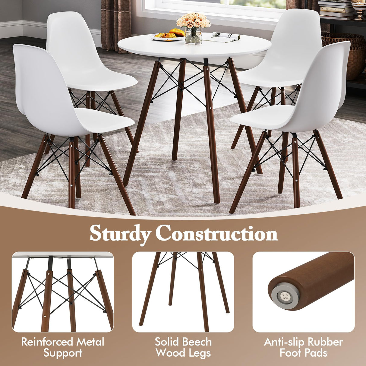 Giantex Round Dining Table Set for 4, 5-Piece Breakfast Nook Table Set w/ 31.5" Dinner Table, Dining Chairs, Wood Legs, Dinette Set, Kitchen Table Chairs Set for Living Room Restaurant (White+Walnut) Giantex