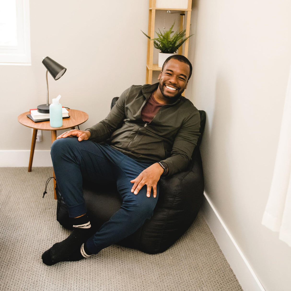 Big Joe Dorm Bean Bag Chair with Drink Holder and Pocket, Black Smartmax, Durable Polyester Nylon Blend, 3 feet Big Joe