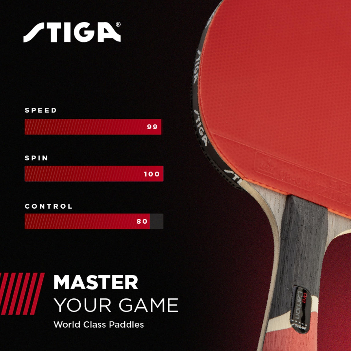 STIGA Pro Carbon Performance-Level Table Tennis Racket with Carbon Technology for Tournament Play - Red and Blue Colors Stiga