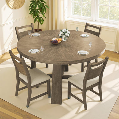 Jocisland Round Solid Wood Dining Table Set for 4, 5-Piece Mid-Century Kitchen & Dining Room Furniture with Padded Chairs, Space-Saving Design, Radial Grain Finish, Easy Assembly