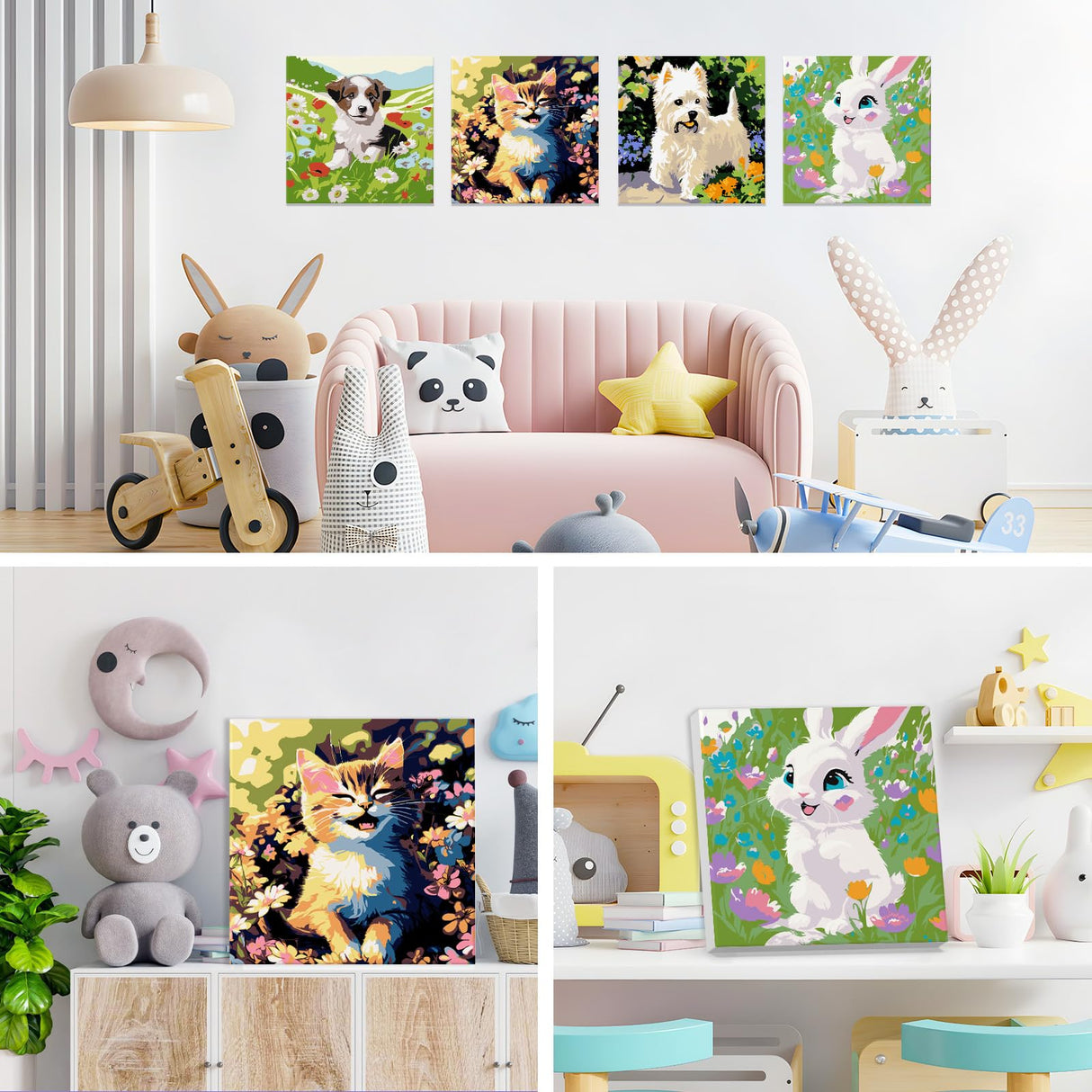 4 Pack Paint by Numbers Kits for Kids with Wooden Frame-Cartoon Animal Painting by Numbers for Kids Adults Beginners, Easy Paint by Numbers Kit Crafts for Kid Paint by Number for Wall Decor(8X8inch) Genius maker