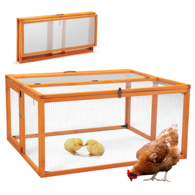 Nyeekoy Portable Chicken Coop with UV-Proof Panel, 4X Garden Stakes, Wooden Rabbit Hutch, Chicken Brooder Box Indoor, Outdoor Folding Chicken Cage, Top & Side Openable Doors, 45.3Inch (Orange)