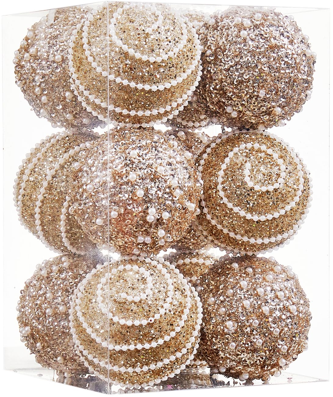 Champagne Gold Christmas Ball Ornaments, Christmas Ball Decorations Shatterproof Plastic Hanging Pearl Balls for Holiday Party(70mm/2.76", 12ct) Munansli