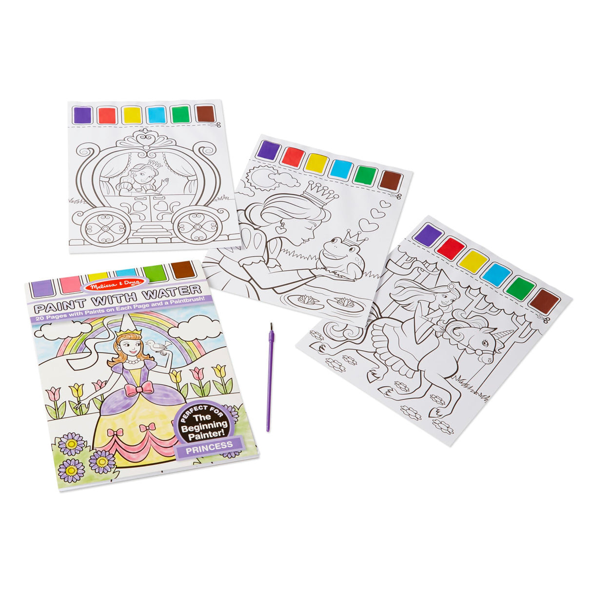 Melissa & Doug Paint with Water - Princess, 20 Perforated Pages with Spillproof Palettes Melissa & Doug