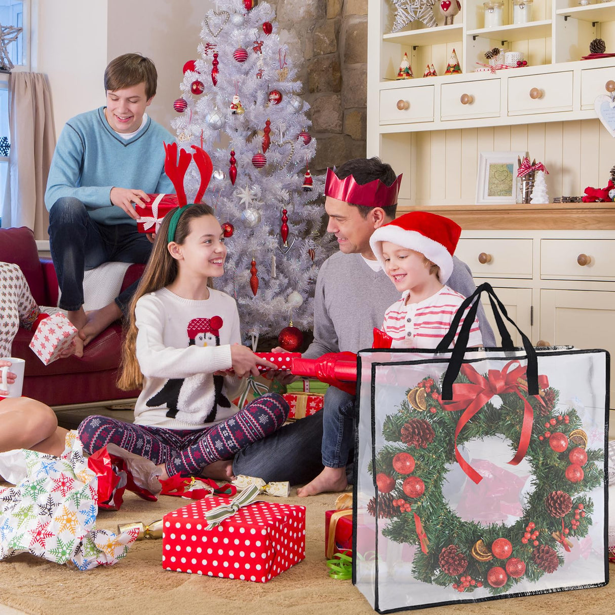 LDXDRU 5 Pack Wreath Storage Container, 26" Christmas Wreath Storage Bag, Clear Plastic Wreath Bags with Sturdy Handles for Holiday Wreaths Storage, Bed Sheet & Blanket LDXDRU