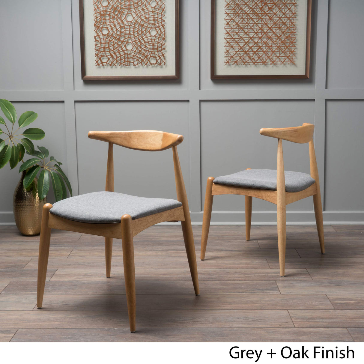 Christopher Knight Home Francie Fabric with Oak Finish Dining Chairs, 2-Pcs Set, Grey / Oak Christopher Knight Home