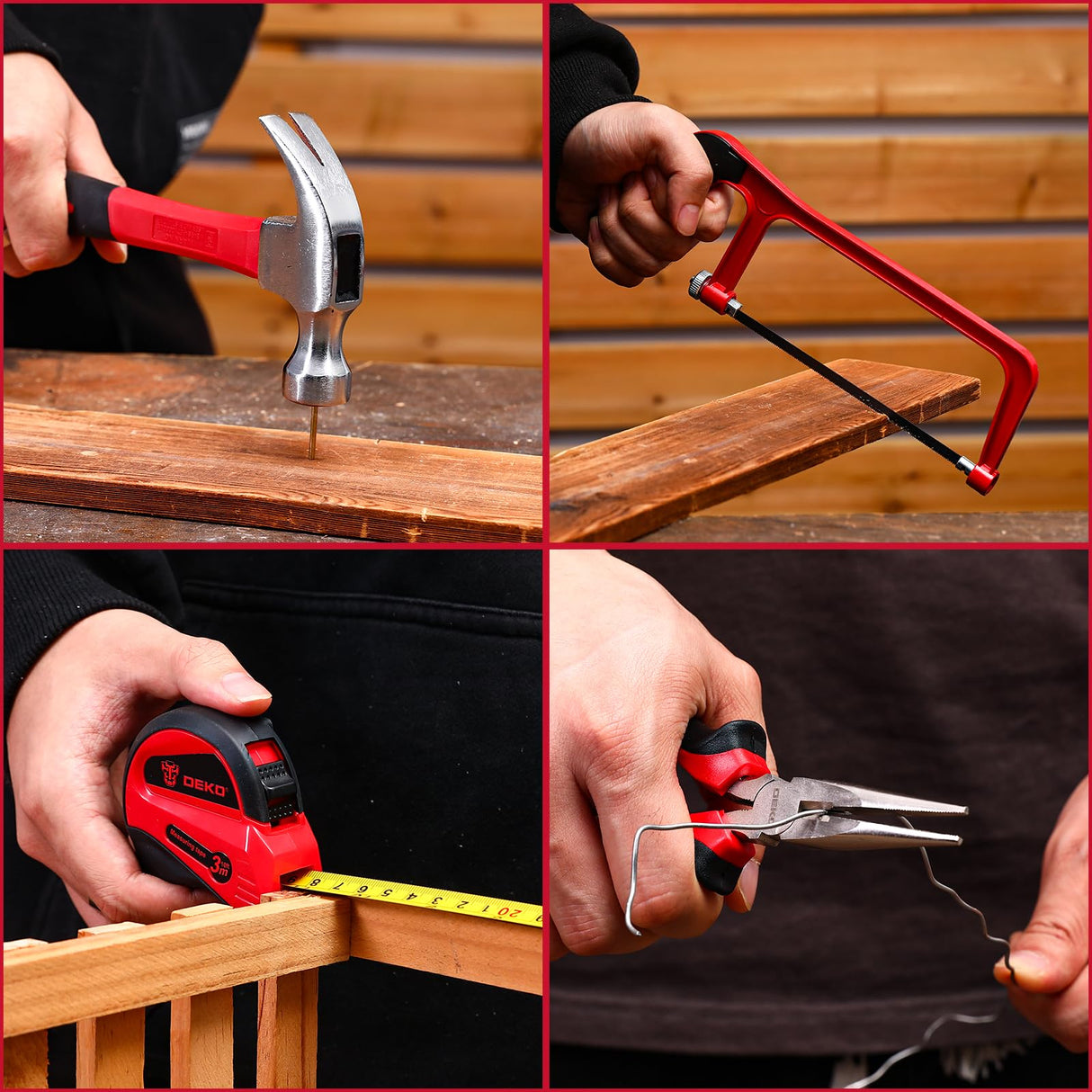 Drill Tool Set:Tool Kit with 12V Power Cordless Drill Hand Repair Tools Box with Drill, Home Tool Kits for Men & Women, Hand Drill Set Perfect for Homeowner, Diyer, Handyman - Red DEKOPRO