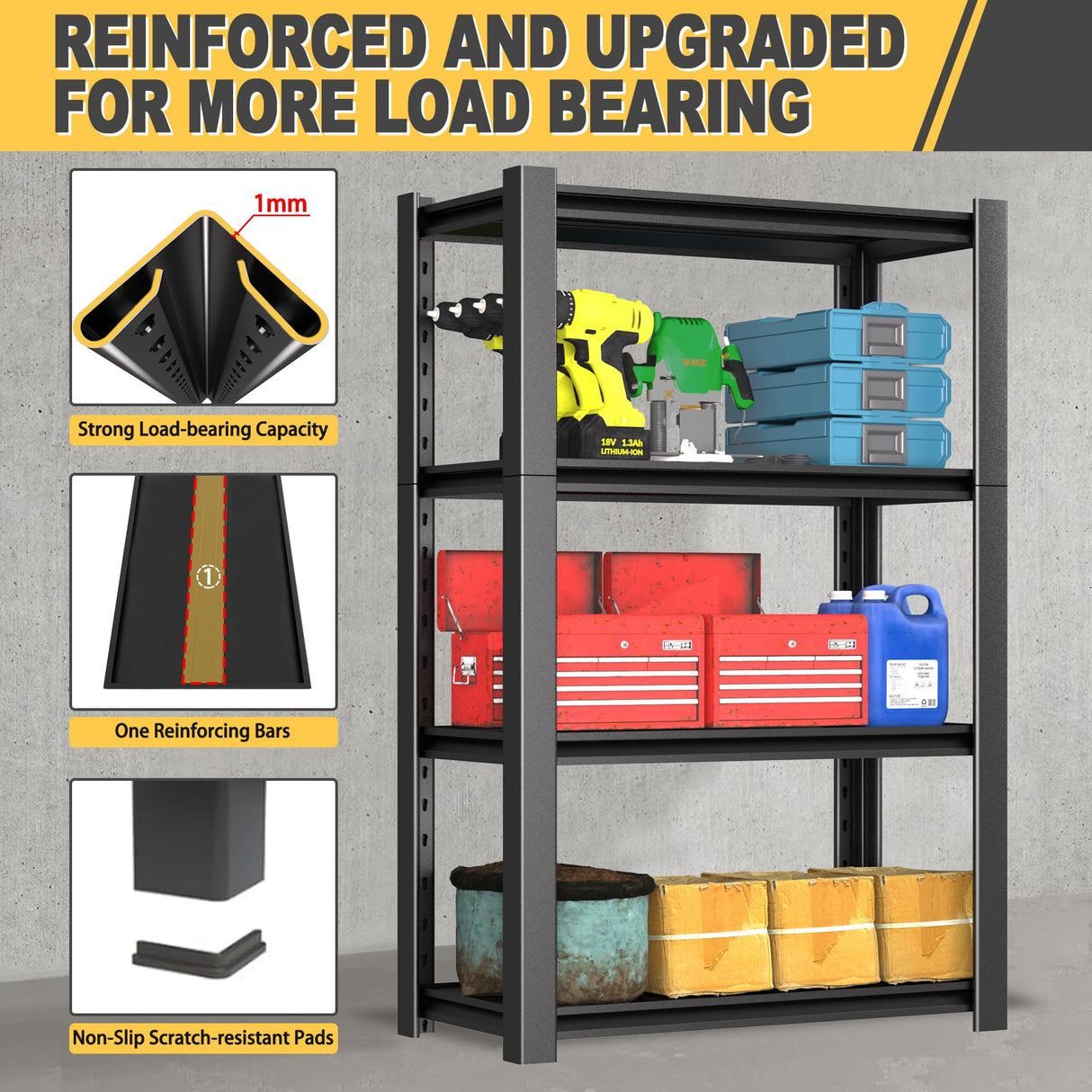 Nexvrtau 4 Tier Adjustable Metal Shelving Storage Rack,Storage Shelves,40" Wx20 Dx60 H Garage Shelving Heavy Duty,Industrial Shelving Unit for Basement,Warehouse,Garage Organization.1 Pack Nexvrtau
