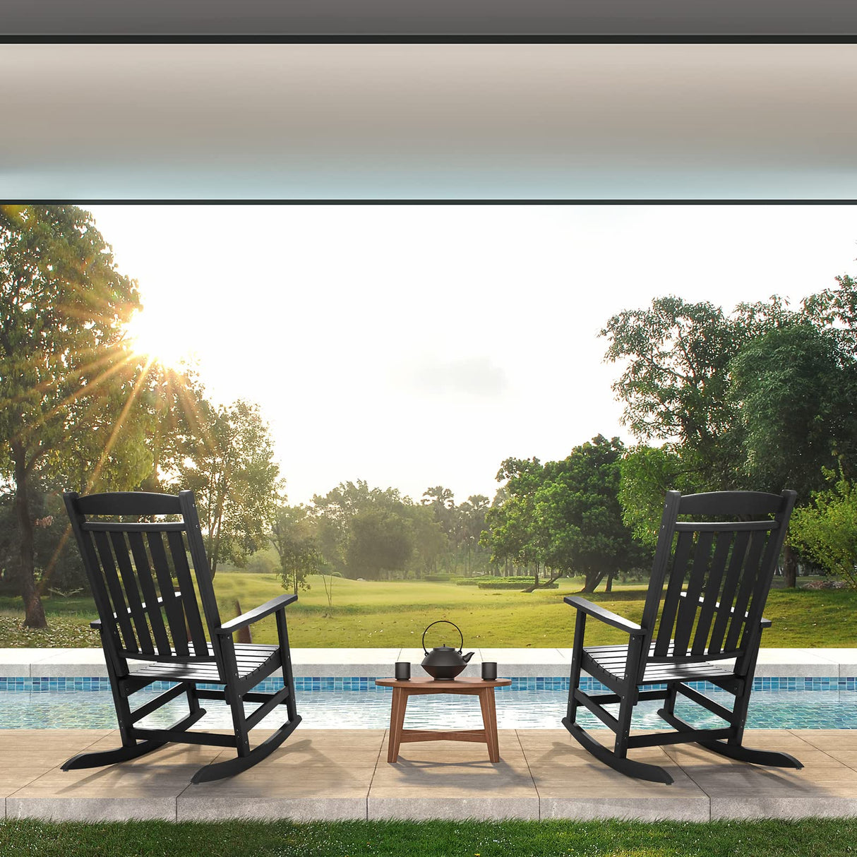 FUNBERRY Patio Rocking Chairs Set of 2,Poly Lumber Rocker,All Weather Rocking Chair Outdoor,High Back Porch Rocker,Cracker Barrel Rocking Chairs for Porch,360lbs FUNBERRY