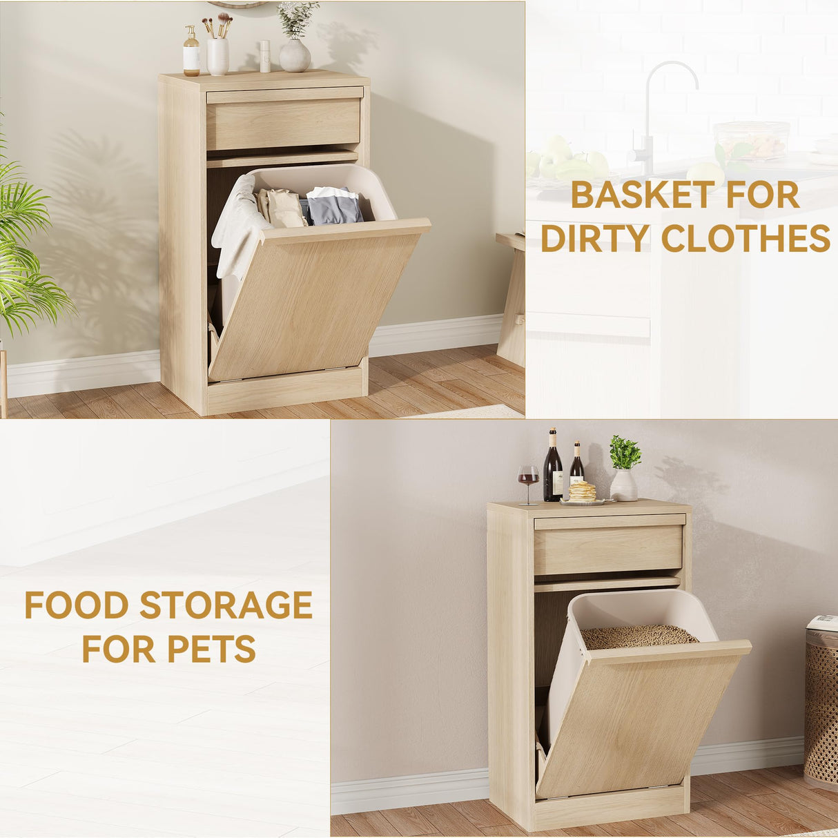 CABIHOME Tilt Out Trash Cabinet, Hidden Trash Cabinet with 10 Gallon Storage, Pet-Proof Freestanding Garbage Can Cabinet Laundry Hamper for Kitchen Dining Room CABIHOME