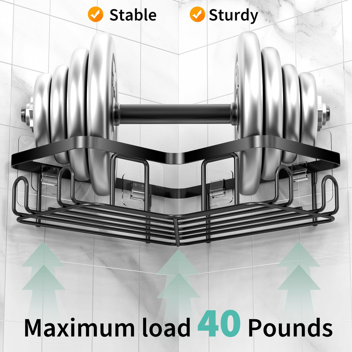 Moforoco Adhesive Corner Shower Caddy, 3 Pack Organizer Shelf with Soap Holder and 12 Hooks, Shelves Rustproof for Bathroom, Storage Basket Bathroom Accessories(Black) Moforoco