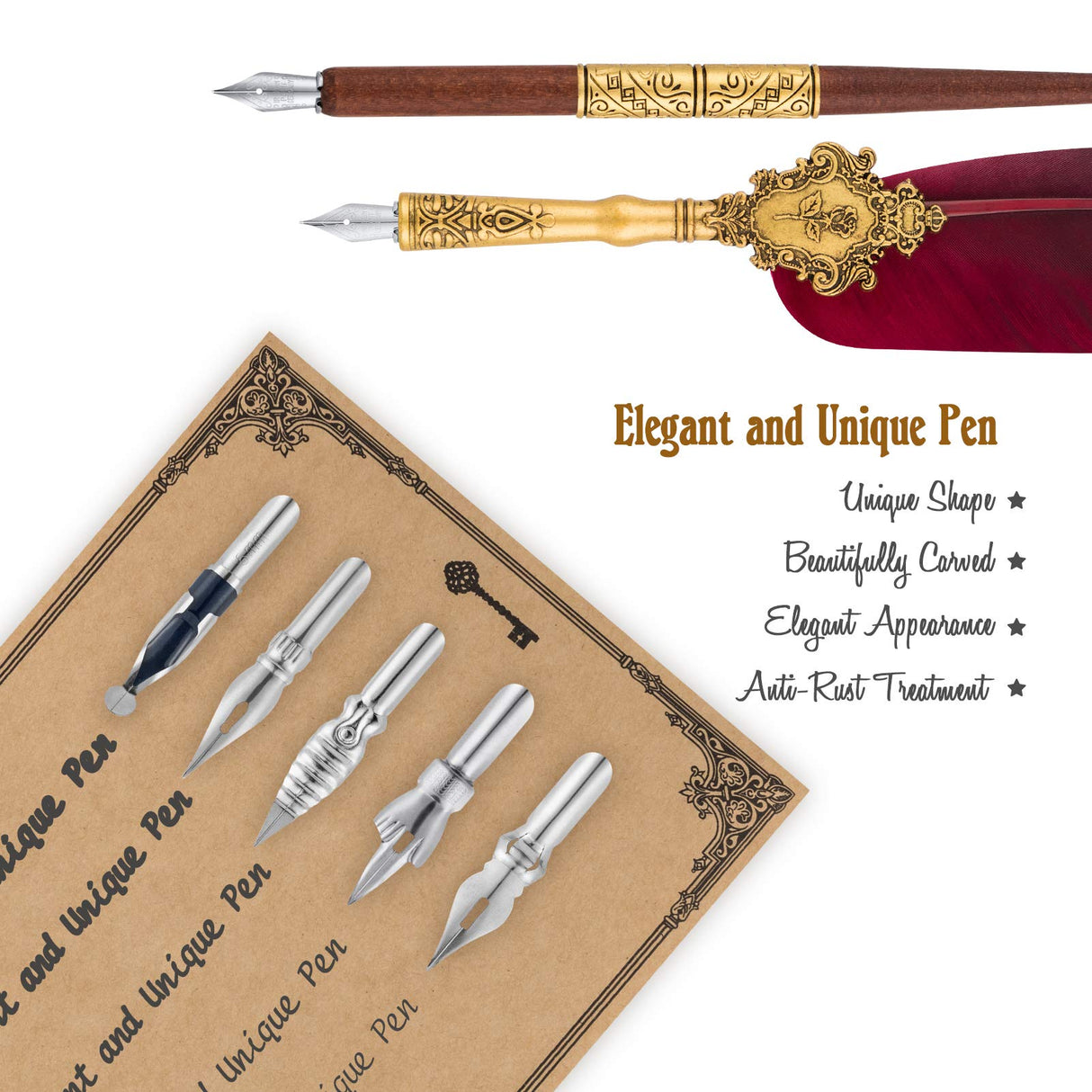 Hethrone Feather Pen and Ink Set - Quill Pens Calligraphy Pen Set Fountain Dip Pen Hethrone