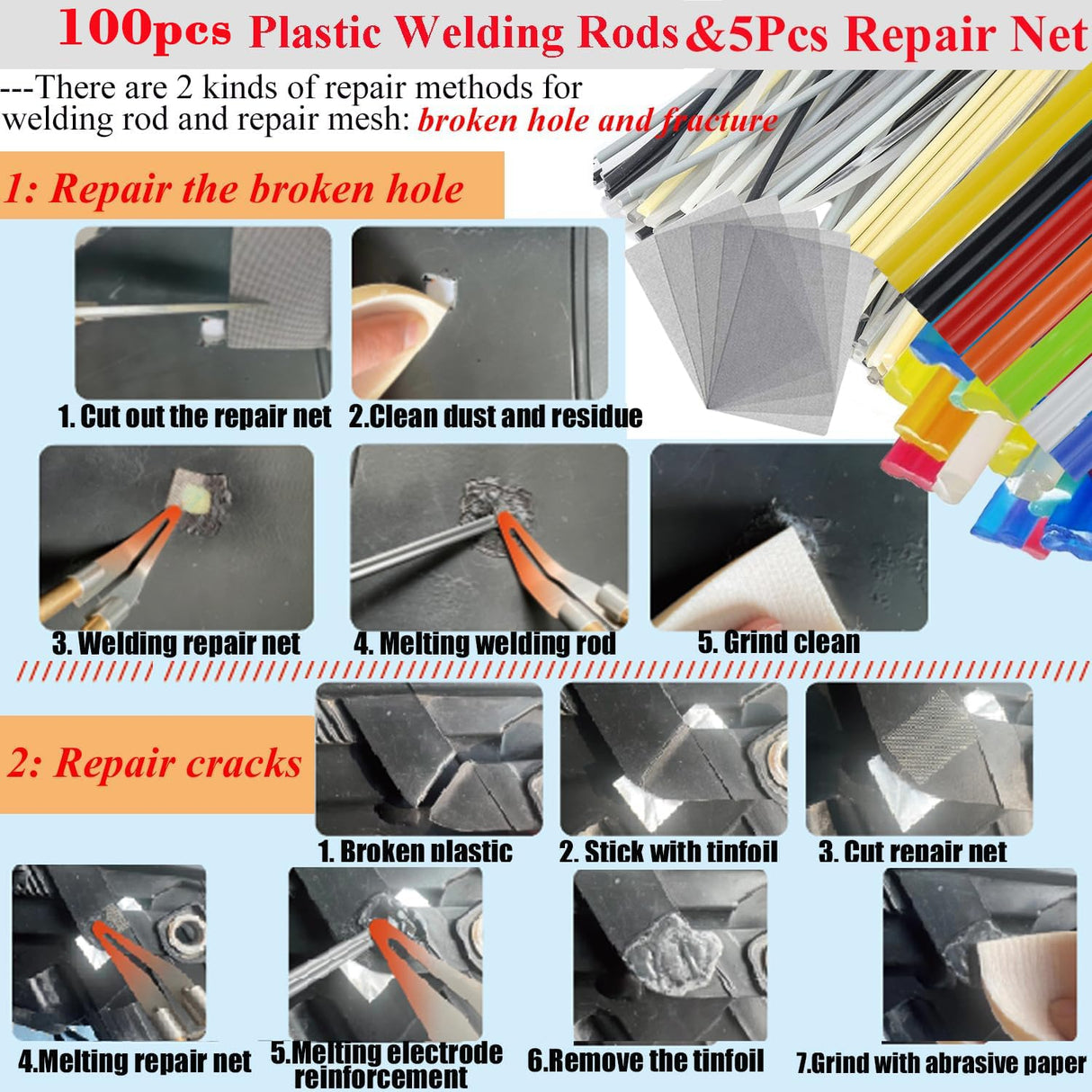 Upgraded 220W Plastic Welder, 2 in 1 Plastic Welding Kit Plastic Repair Welder Kit 1000PCS Hot Stapler Soldering Gun with 100PCS Plastic Welding Rods Car Bumper Repair Kit for Most Plastic Repair VCTSELITY