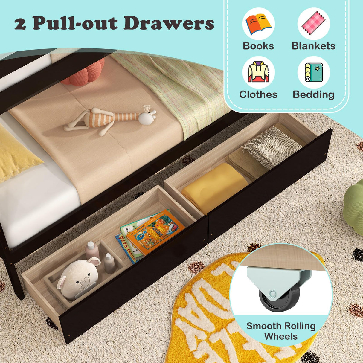 Giantex Bunk Bed Twin Over Twin with Storage Stairs & Drawers, Solid Wood Bunk Bed with Full-Length Guardrails, Convertible to 2 Beds, Versatile Bunk Beds for Kids Teens Adults, Espresso Giantex