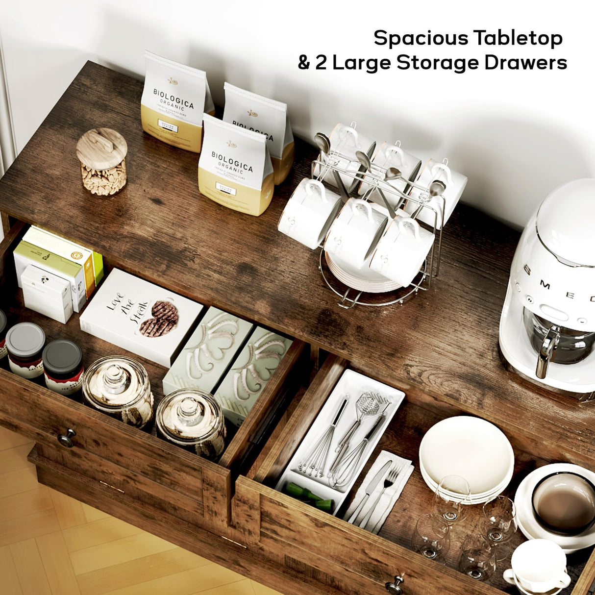 TC-HOMENY Tilt Out Trash Cabinet with Drawer, Free Standing Trash Can Cabinets, Manual and Auto Mode Shutdown Cabinet Door, Recycling Can Cabinet Home, Kitchen, Living Room TC-HOMENY