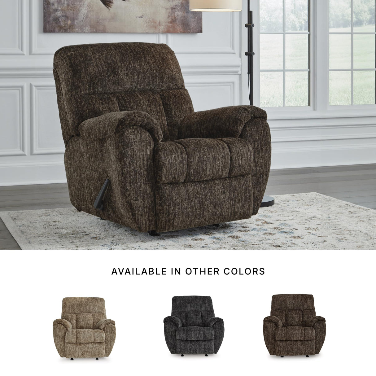 Signature Design by Ashley Rampant Casual Manual Rocker Recliner with Pillow-Top Arms, Dark Brown Signature Design by Ashley