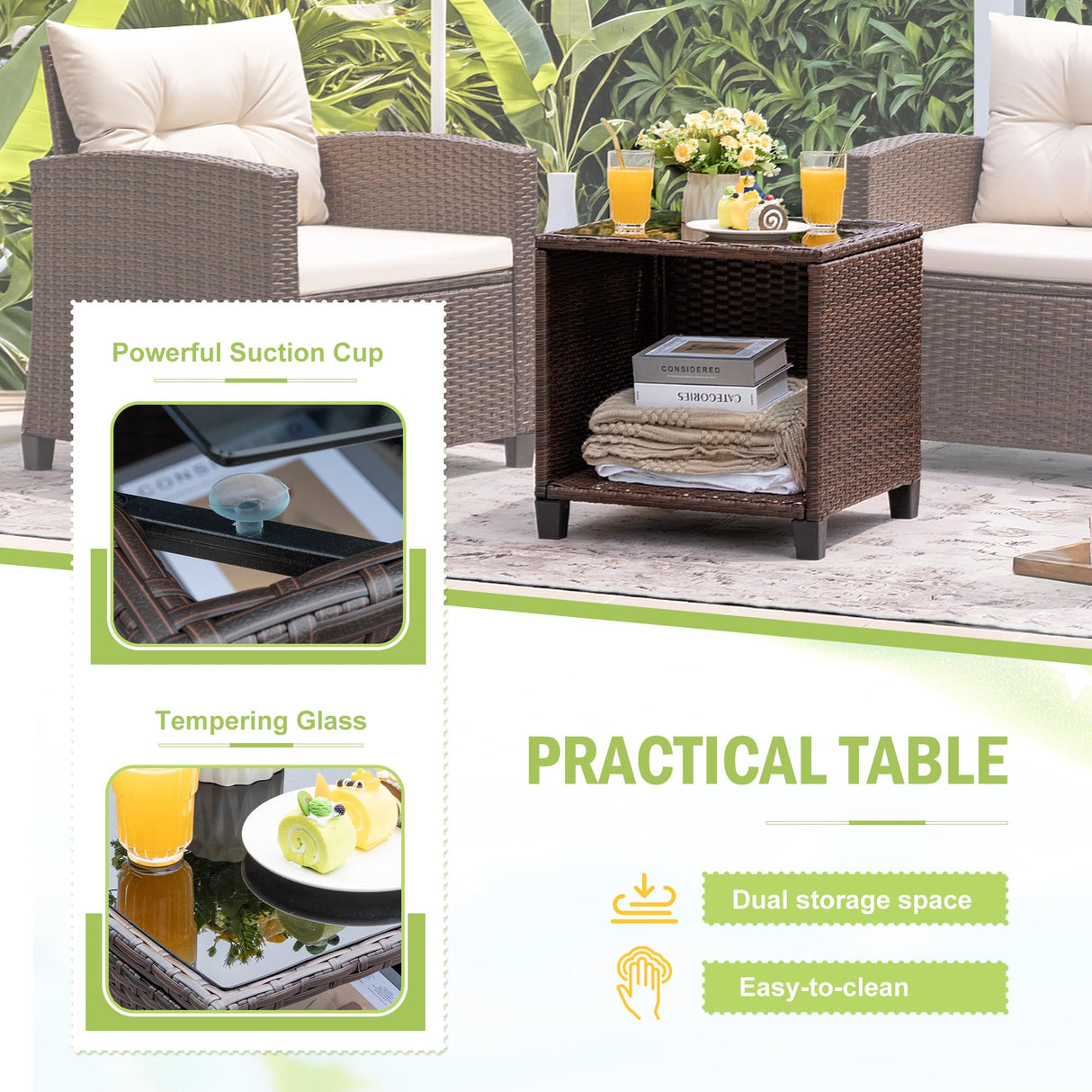 Devoko 3 Pieces Patio Furniture Set, PE Rattan Wicker Patio Set with Two Outdoor Chairs and Table, Upgraded Patio Chairs and Table for Porch, Garden Poolside Balcony Devoko