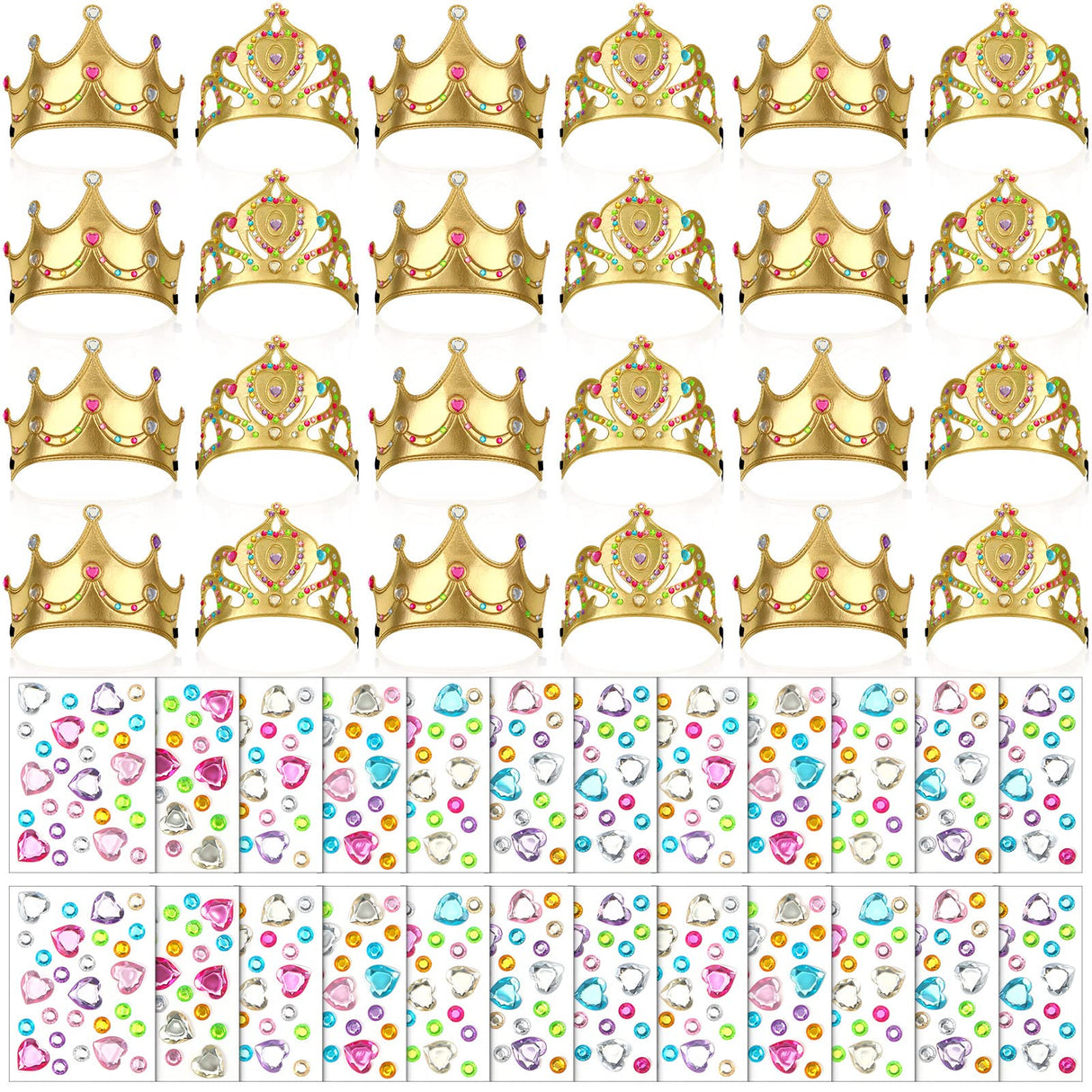 Jexine 100 Pieces Foam Crowns Set for Kids Princess Tiaras Making Kits 60 Pcs Foam Princess Crowns and 40 Sheets Crystal Diamond Sticker for Kids' Party Supplies Decoration Craft Jexine