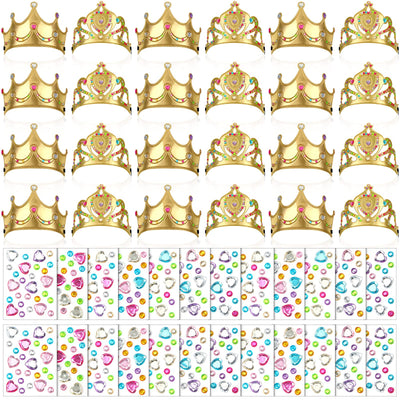 Jexine 100 Pieces Foam Crowns Set for Kids Princess Tiaras Making Kits 60 Pcs Foam Princess Crowns and 40 Sheets Crystal Diamond Sticker for Kids' Party Supplies Decoration Craft