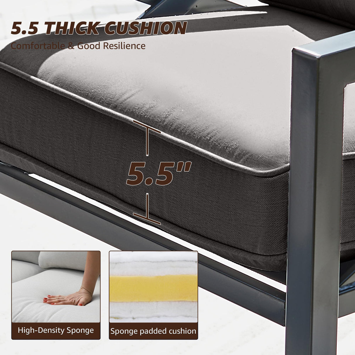 NATURAL EXPRESSIONS Outdoor Patio Furniture 4 Pieces Set, Modern Patio Conversation Sets, Outdoor Sectional Metal Sofa with 5.5 Inch Cushion and Coffee Table,Black NATURAL EXPRESSIONS