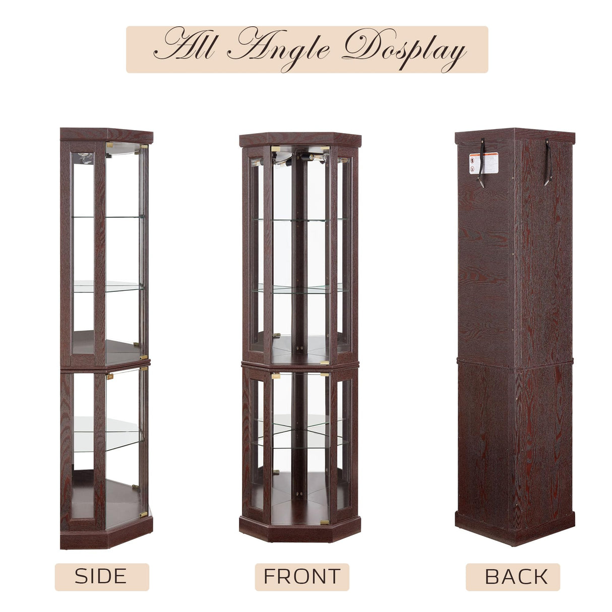 Eyisean 70" Lighted Glass Corner Curio Cabinet, Display Cabinet with Elegant Tempered Glass Door, China Cabinet with Light Bulb, Mirrored Back Panel, Rack for Living Room Storage(Dark Cherry) Eyisean