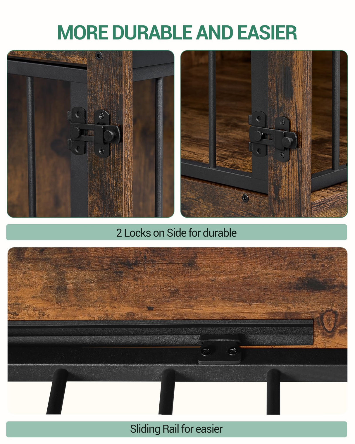 Hzuaneri Dog Crate Furniture, 44.1" Double Door Dog Crate with Barn Door, Dog Kennel Indoor, End Side Table Wooden Dog Crate for Small Medium Large Dog, Anti-Chew Anti-Escape, Rustic Brown Hzuaneri