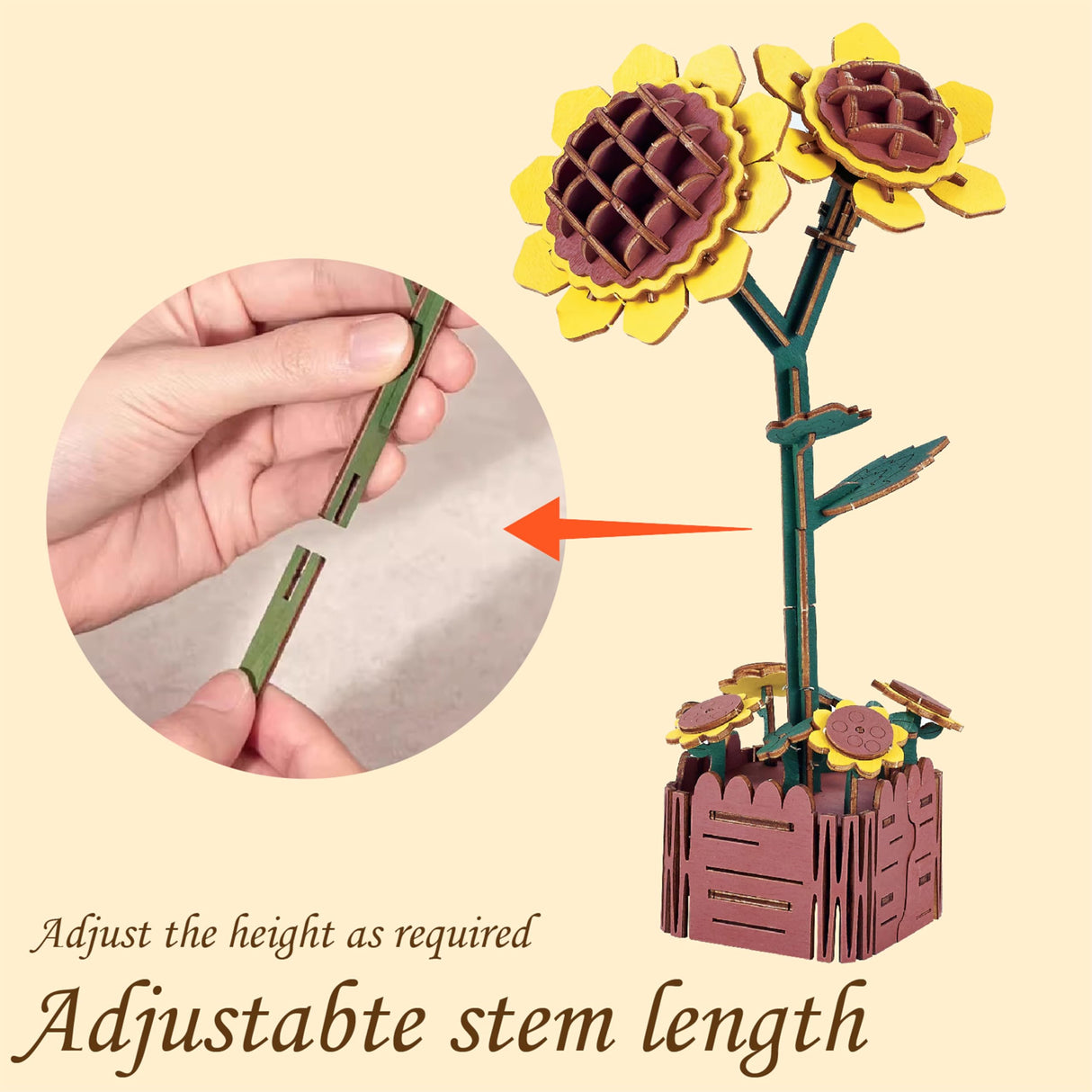 Stay Fun 3D Wooden Puzzle Flower, Artificial Wildflower Building Set for Adult, Model Botanical Collection Gift for Valentine's Day/Mother's Day/Birthday/Christmas, DIY Flower Toy Set (Sunflower) Stay Fun
