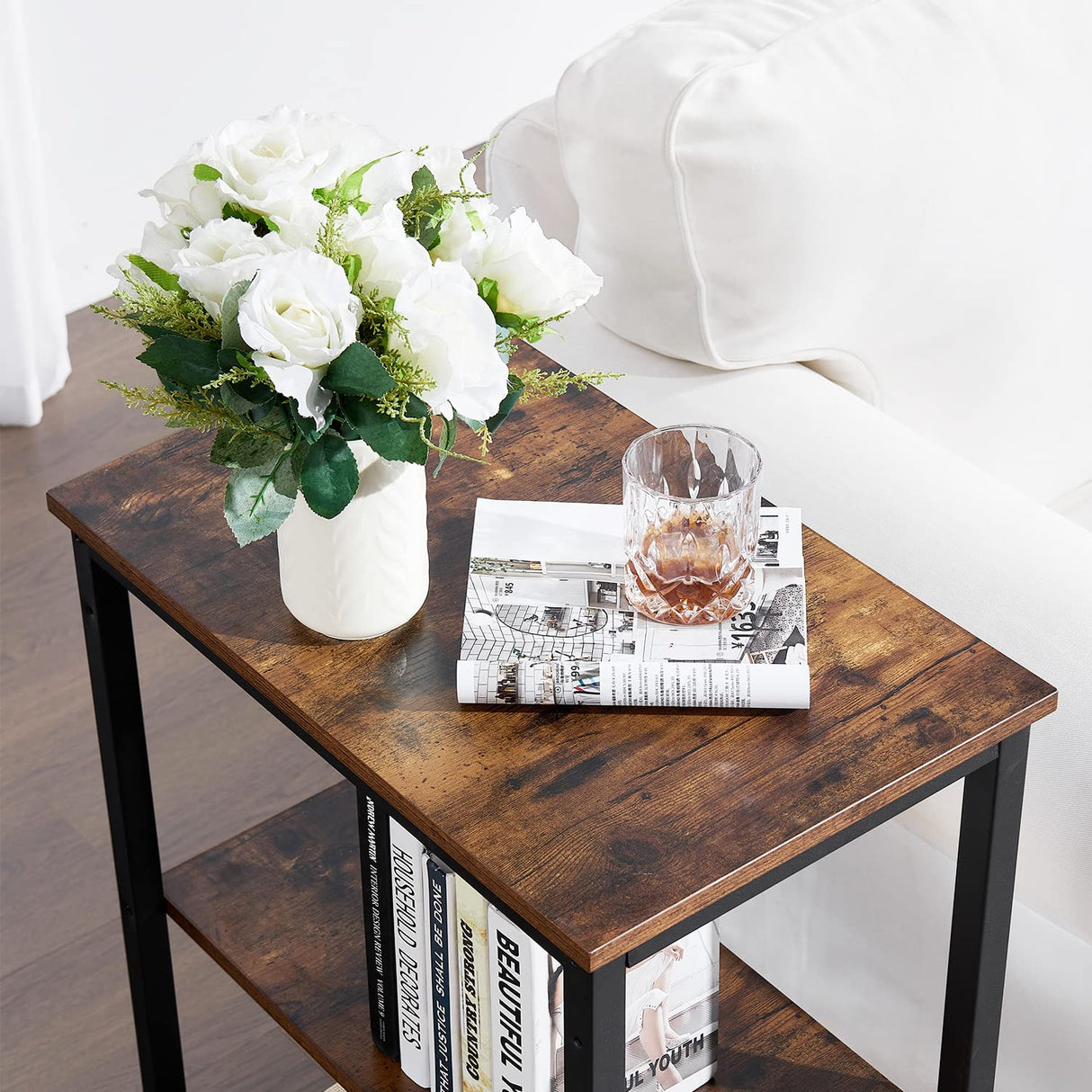 VECELO Tall End Side Table,30" Height Nightstand with 3-Tier Storage Shelf for Living Room Bedroom Office Hallway Study VECELO