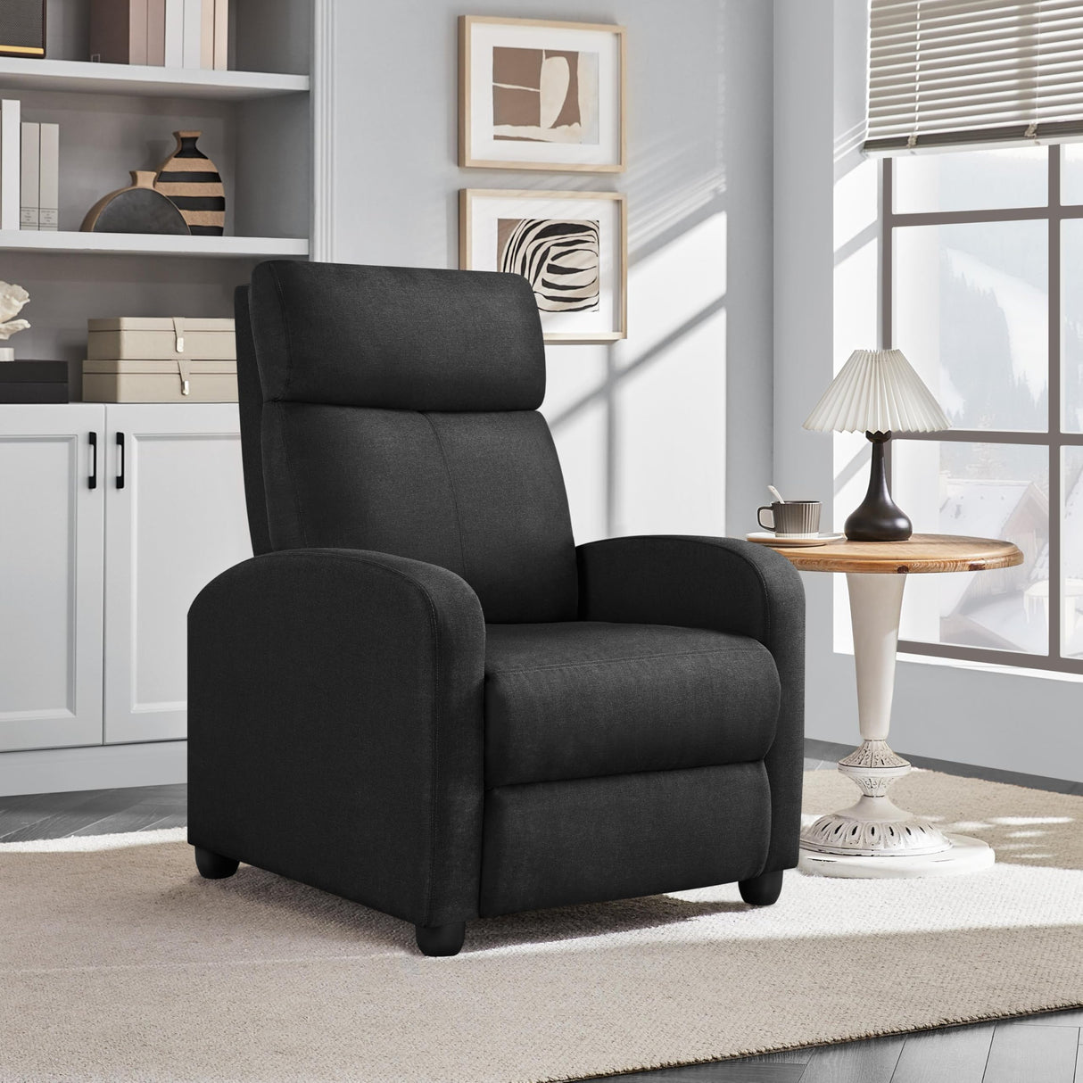 Yaheetech Fabric Recliner Chair Sofa Ergonomic Adjustable Single Sofa with Thicker Seat Cushion Modern Home Theater Seating for Living Room Matte Black Yaheetech