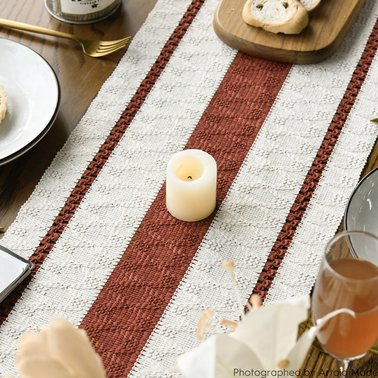 Artoid Mode Caramel Farmhouse Woven Rustic Table Runner, Seasonal Holiday Hollow Kitchen Dining Table Decoration for Home Party Decor 12x72 Inch Artoid Mode