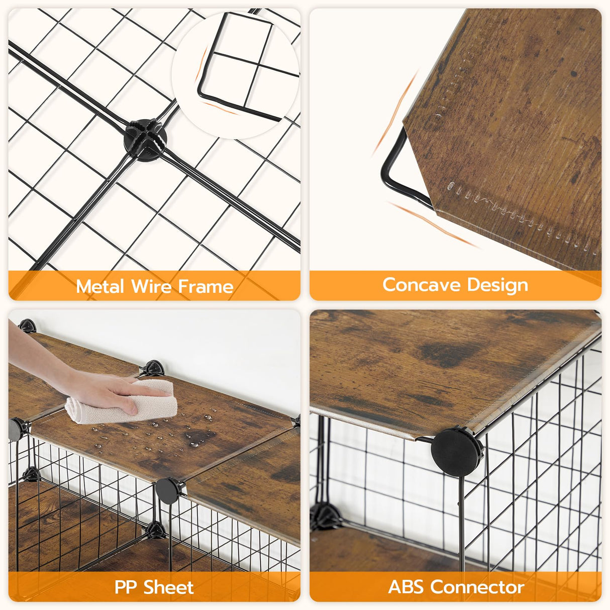 HOOBRO Cube Storage Organizer, Wire Cube Storage, 6-Cube Metal Grid Storage Shelf, Modular Cabinet, DIY Cube Bookshelf, for Living Room, Bedroom, Study, Rustic Brown and Black BF06CW01 HOOBRO