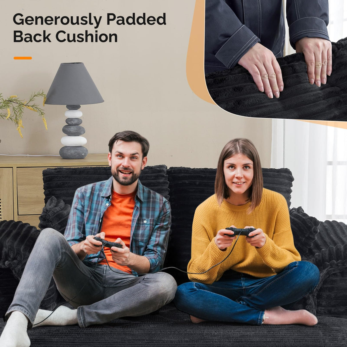 VINGLI Lounge Chair, 56" Oversized Reading Chair Corduroy Chaise Sofa Recliner Bed Upholstered Comfy Sleeper Couch with Throw Pillows and Armrests for Living Room, Movie Room, Bedroom VINGLI