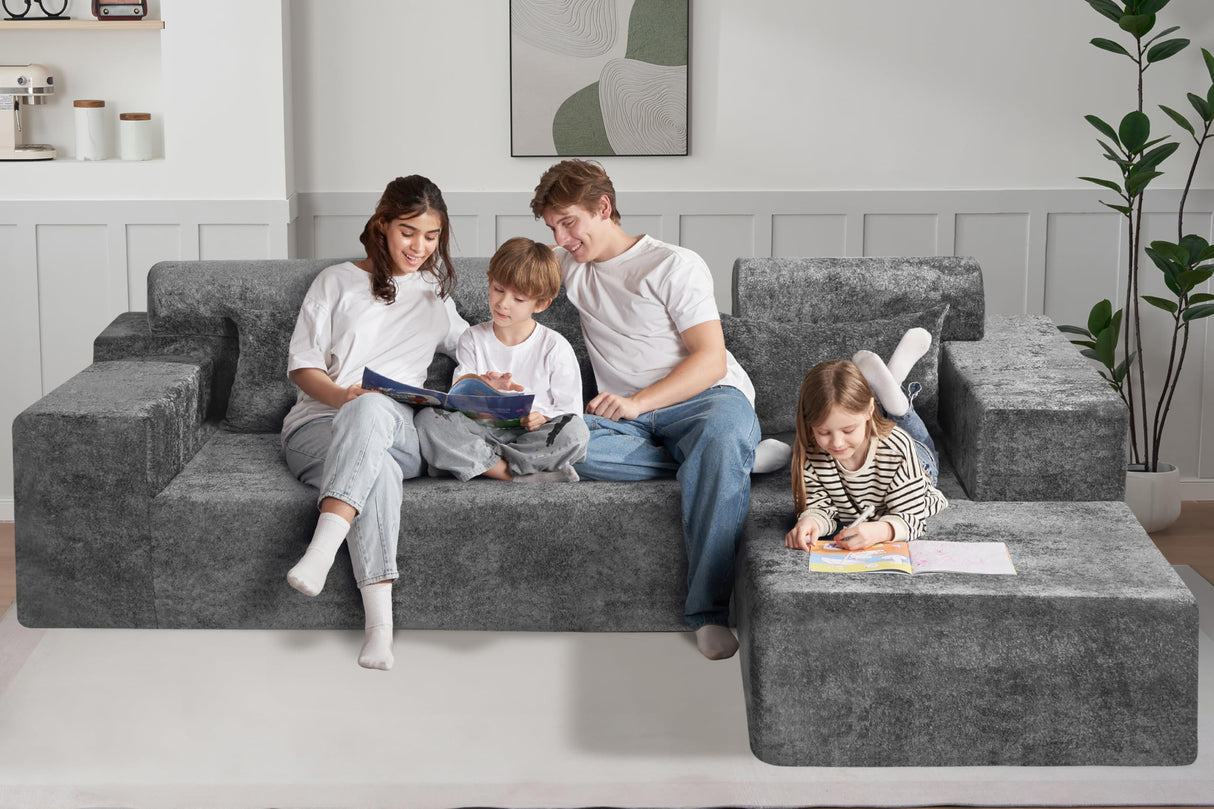 HABUTWAY 105" L-Shape Modular Sectional Sofa Couch for Living Room,No Assembly Required,Modular Comfy Sofa with Deep Seat for Living Room Bedroom,Luxury Distressed Velvet(Right,Grey) HABUTWAY