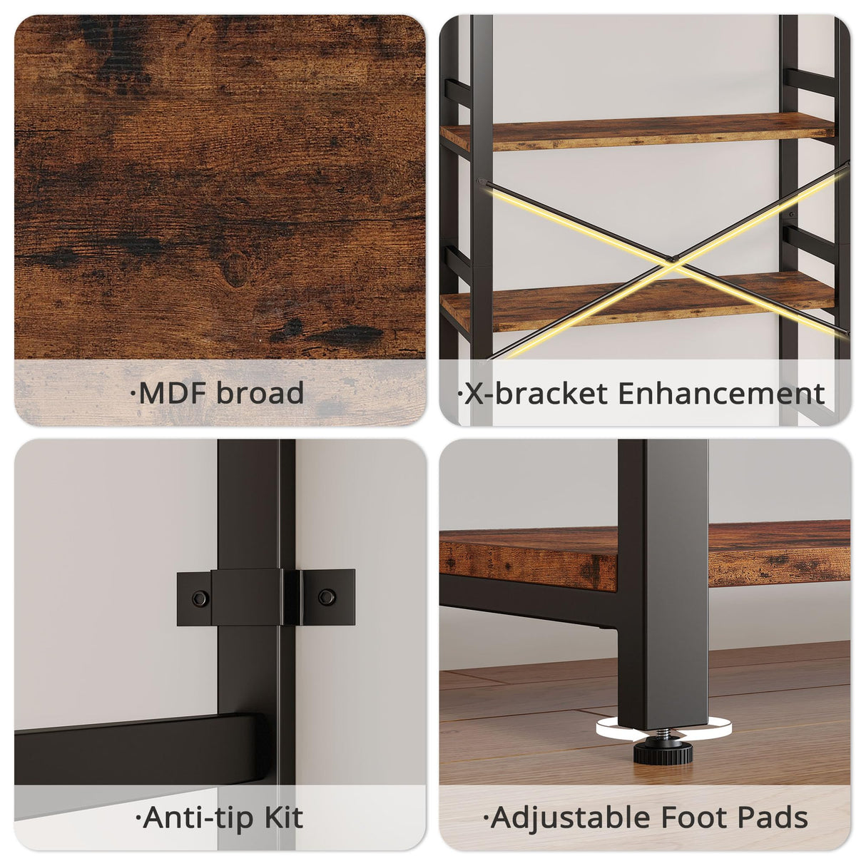 IRONCK Bookshelf, 31.5in Wide Shelf 6 Tier Bookcase, 110lbs/shelf Vintage Industrial Style Bookshelves for Bedroom, Living Room and Home Office, Vintage Brown IRONCK