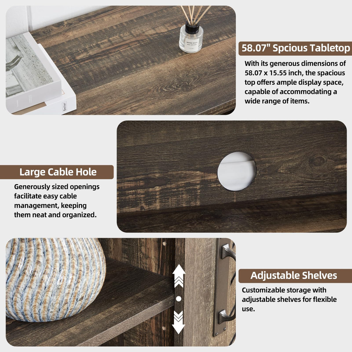 Minifeel Farmhouse TV Stand for 65+ Inch TV, 25" Tall Entertainment Center with Barn Door, Rustic TV Stands for Bedroom with Adjustable Shelf, Wooden TV Consoles for Living Room, Dark Rustic Oak Minifeel