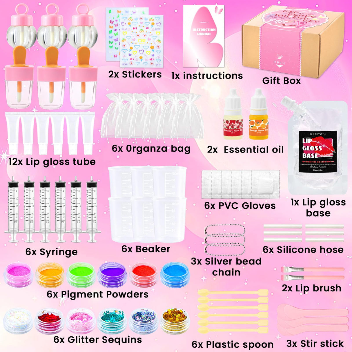 WhizToys 74 PCS Lip Gloss Making Kit, DIY Make Your Own Lip Gloss Kit Beginner,Fun Craft Set for Girls Kids Teens Women, Birthday Gifts Set for Girl,Woman WhizToys