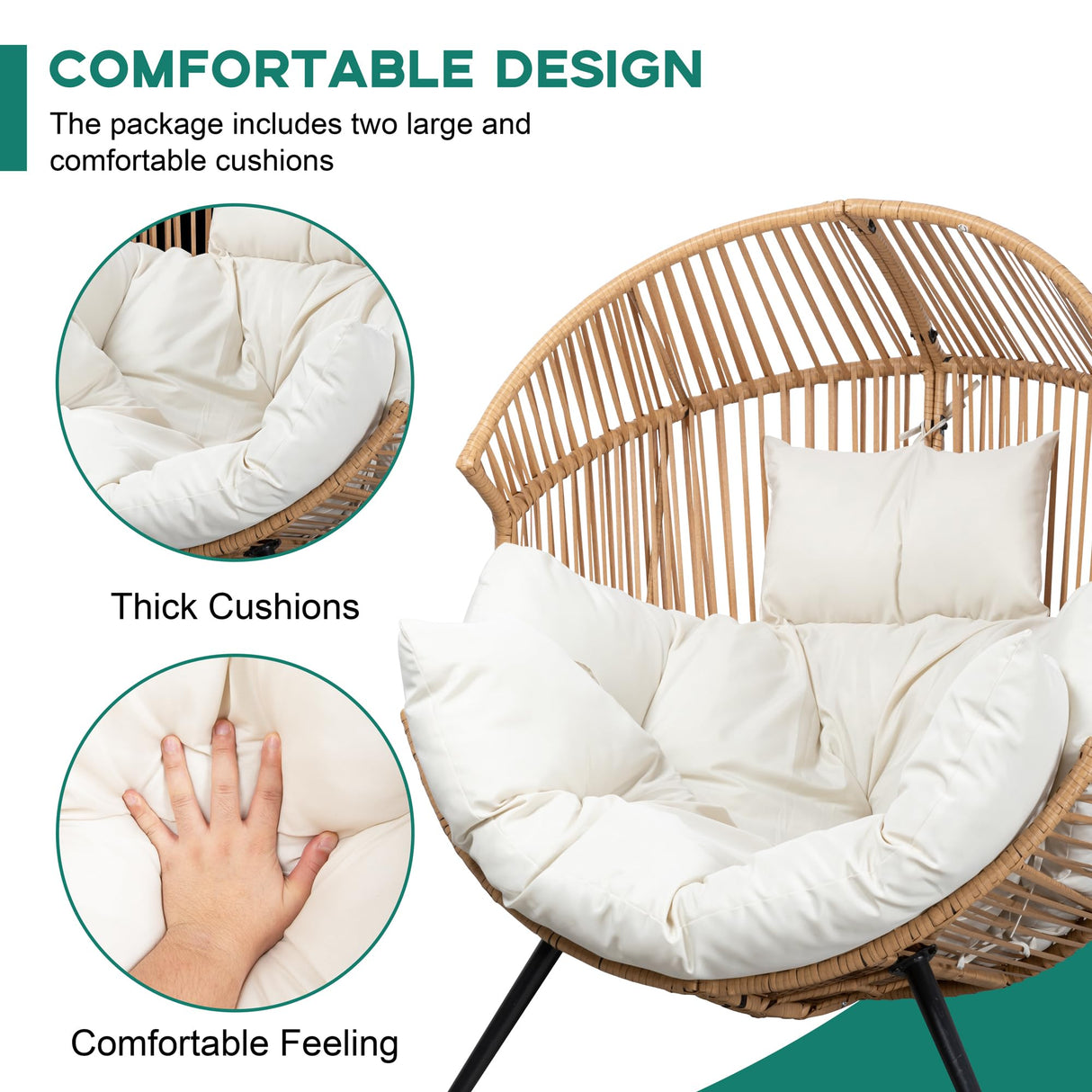 Shintenchi Wicker Egg Chair Outdoor Rattan Patio Chair with Cushion,Oversized Patio Lounge Chairs with Cushion Egg Basket Chair, Egg Seat for Indoor Living Room Bedroom Outside Patio Backyard Balcony Shintenchi